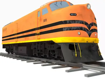 Orange Locomotive Train 3D Model 3D model