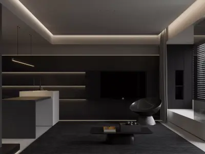 Modern living room dining room interior scenes 573 3D model