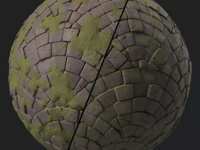 Pavement Materials 77- Stone Paving Mossy Sbsar Pbr 4k Seamless Texture