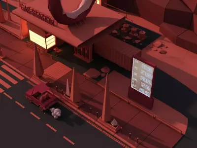 Low poly 3d modular location - gas station Low-poly 3D model