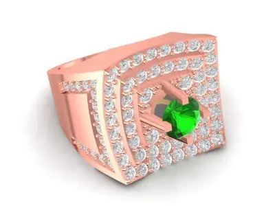 Square Emerald Diamond Gold Men Ring 597 3D print model