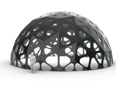 Geodesic Dome with Dynamic Perforations and glass panels 3D model
