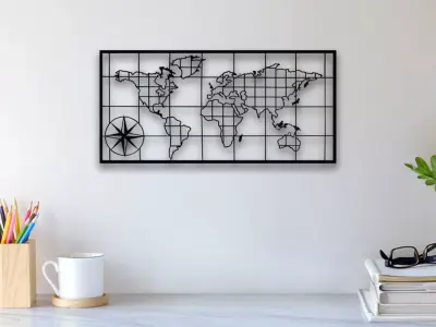 World Map Wall Art 3D print model get