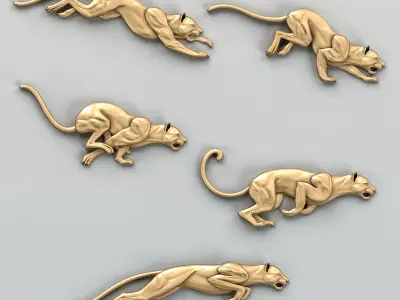 Animal decor 002 Running panthers Five poses 3D model