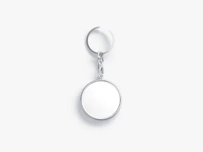 White Round Keychain - key tag holder Low-poly 3D model