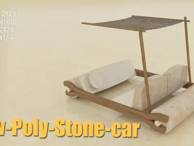 low poly car - cartoon vehicle stone age Low-poly 3D model