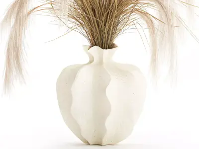 Bouquet dried flowers Cortaderia pampas branches vase decor 3D model