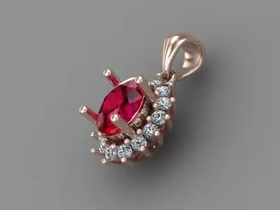 Ruby Rose Gold Diamond Pendant 3D Print Model 3D print model buy