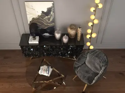 Modern Coffee Table and Armchair Set 2 3D model