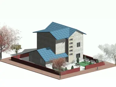 Simple two Floor House model by using a CAD file Low-poly 3D model