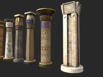 ANCIENT EGYPT COLUMN 6 PIECES PACK Low-poly 3D model