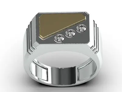 Men signet ring with gold overlay 3D print model