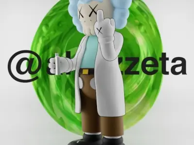 Kaws Rick Sanchez x Morty Smith Middle Finger Textured Low-poly 3D model
