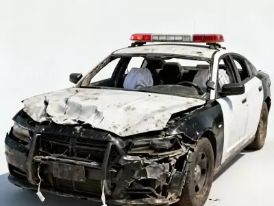 Destroyed Modern Police Interceptor Wreckage 3D Model Low-poly 3D model