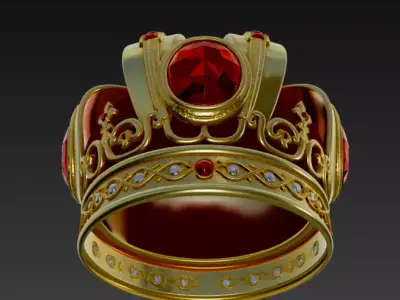 Golden Crown with Emerald Gems 3D model