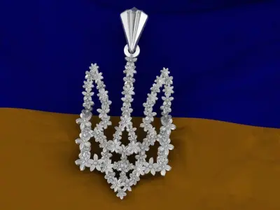 Trident ukrainian flag with diamond pendant 3D print model