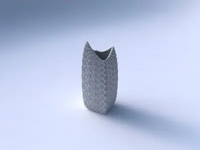 Vase double arc rectangle with wavy grid piramides 3D print model