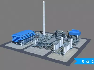 Refinery power plant Low-poly 3D model