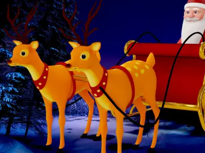 Cartoon Santa Claus with Deer Unity Package Low-poly 3D model