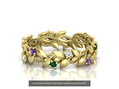 Floral Leaves Eternity Rings Collection 7US 8US 9US sizes 3D Model Pack
