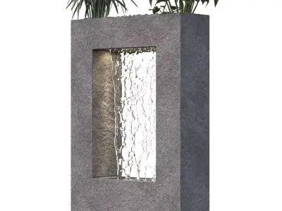 Minimalist Water Wall Fountain with Planters Low-poly 3D model