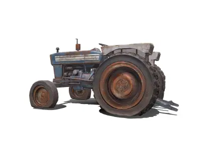 Wrecked Blue Tractor Low-poly PBR Low-poly 3D model