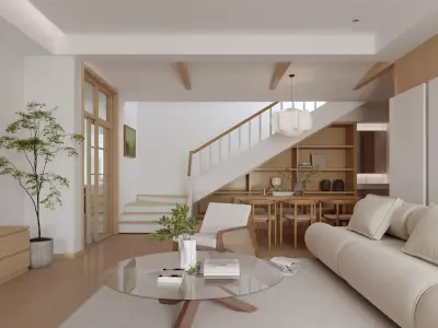 Modern living room dining room interior scenes 123 3D model