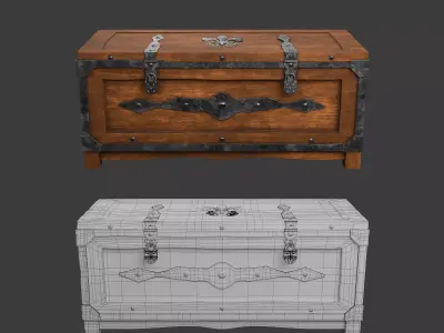 Old wooden chest with lock 3D model