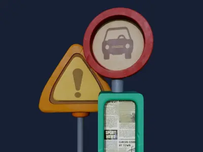 Stylized Road sign  Low-poly 3D model