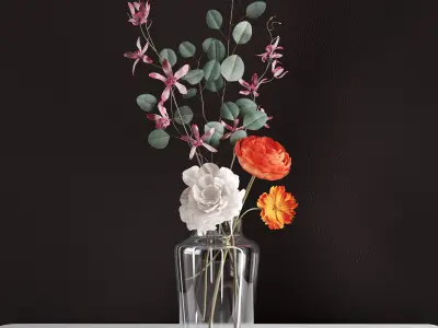 Bouquets of flowers in vases 3D Model Collection