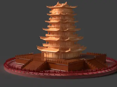 Chinese ancient tower  3D model 4