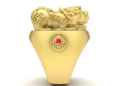 Luxury Pixiu Ring with Gemstone Jewelry Design  3612 3D print model