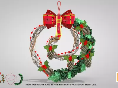 Christmas Wreath - Dried Pine Branches 3D Model 3D model