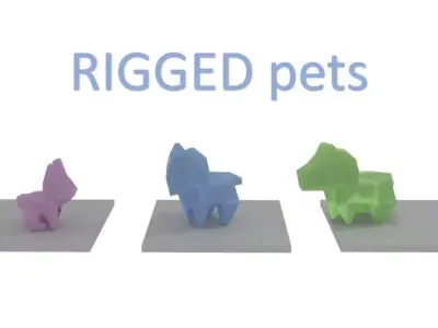 Origami pets RIGGED Low-poly 3D model