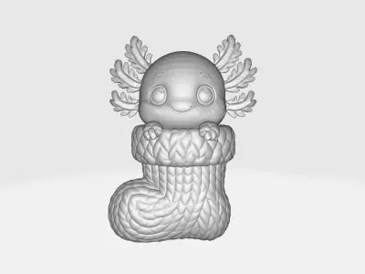 Cute Axolotl in Christmas Stocking Adorable Holiday Figurine 3D print model