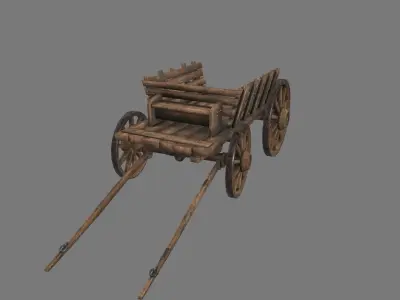 Wooden Cart Low-poly 3D model