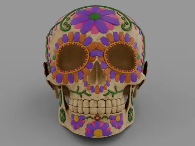 3D Mariachi Flower Skull Realistic PBR GLB FBX OBJ mlt Low-poly 3D model