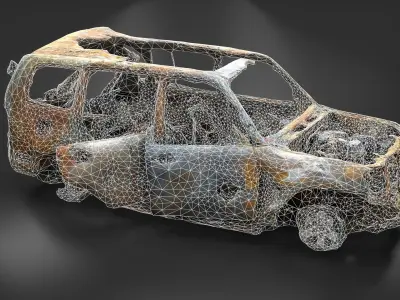 Destroyed and burnt civil car Photoscan PBR Game Ready Low-poly 3D model