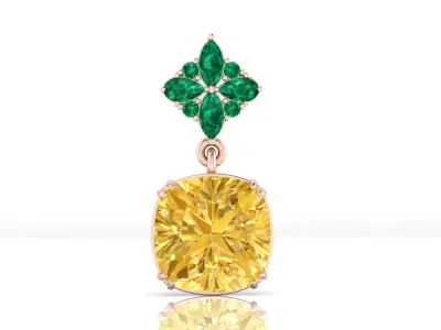 cushion diamond fancy and pear emerald jewelry pendant 3D print model