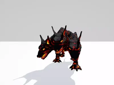 Three Headed Monster Dog with 25 Animations Game Ready Low-poly 3D model