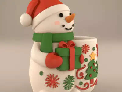 Christmas Snowman Planter and Candy Dish STL 3D print model