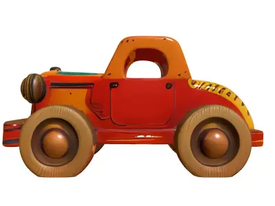 Vintage Wooden Toy Car Model Low-poly 3D model