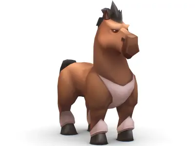 Cartoon Medieval Brown Horse MMO Animal Low-poly 3D model