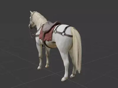 Animated White Horse with saddle Low-poly 3D model