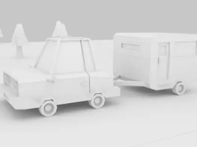 Toon Car And Caravan Low-poly 3D model