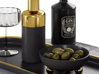 N25 Luxury Cocktail Serving Set with Gin Bottle and Gold Accents 3D model