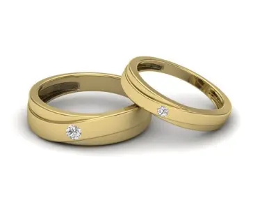 Solitaire Couple Band Ring 3D print model