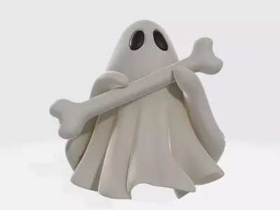 Cute Ghost with Bone Spooky Halloween Decor Ghost Figurine 3D print model