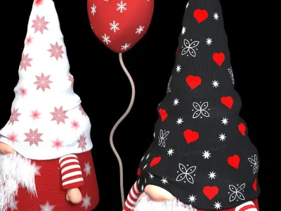 valentine christmas gnomes Low-poly 3D model