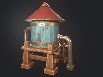 A stylized water tower for the game Low-poly 3D model